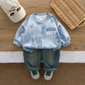 Two piece set of round neck hoodies for infants and children