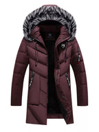 Men's Plus Size Longline Padded Winter Coat with Faux Fur Hood