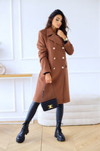 Autumn Winter Simplicity Long Sleeve Collared Double Breasted Woolen Coat Women Clothing