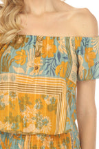 Tropical Patchwork Off Shoulder Crop Top