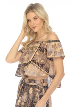 Tropical Patchwork Off Shoulder Crop Top