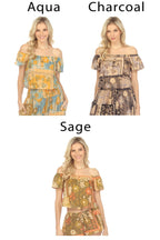 Tropical Patchwork Off Shoulder Crop Top