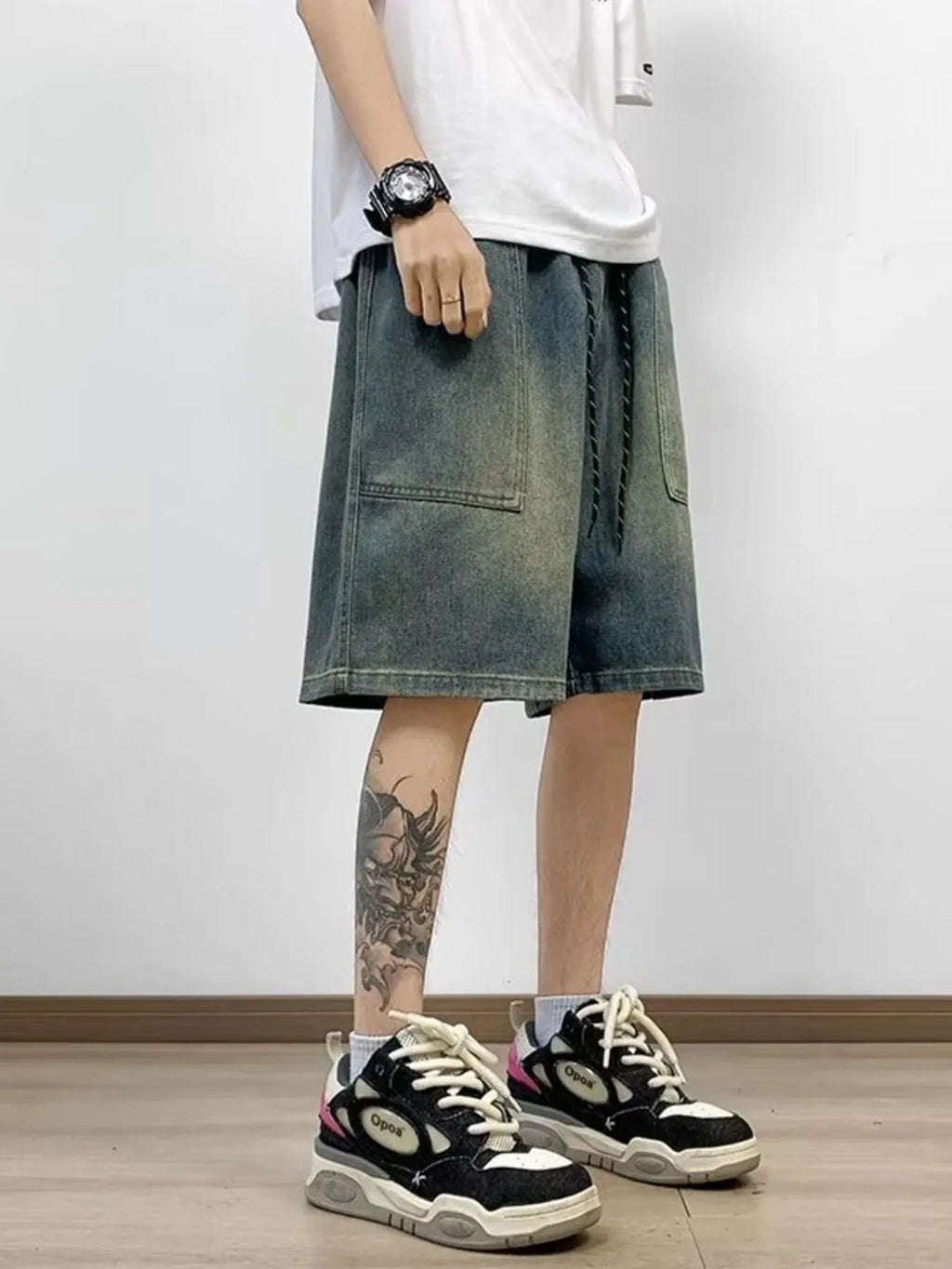 Loose Fit Washed Denim Shorts