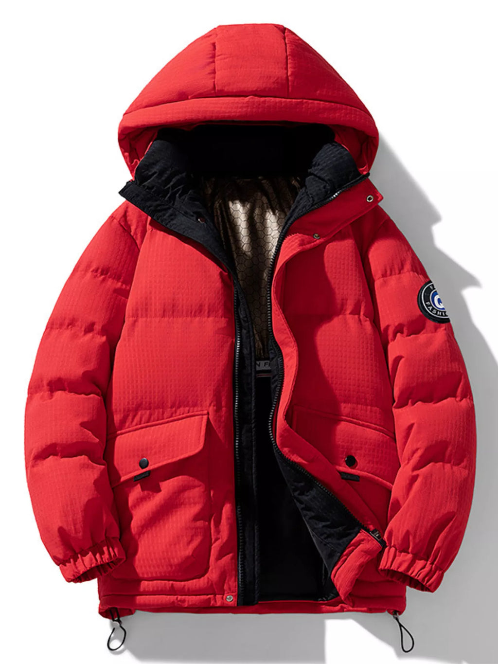 Men's Plus Size Contrast Hooded Puffer Jacket