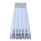 Lace Embroidered Plaid Midi Skirt