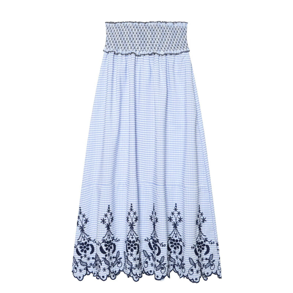 Lace Embroidered Plaid Midi Skirt