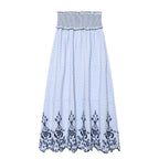 Lace Embroidered Plaid Midi Skirt