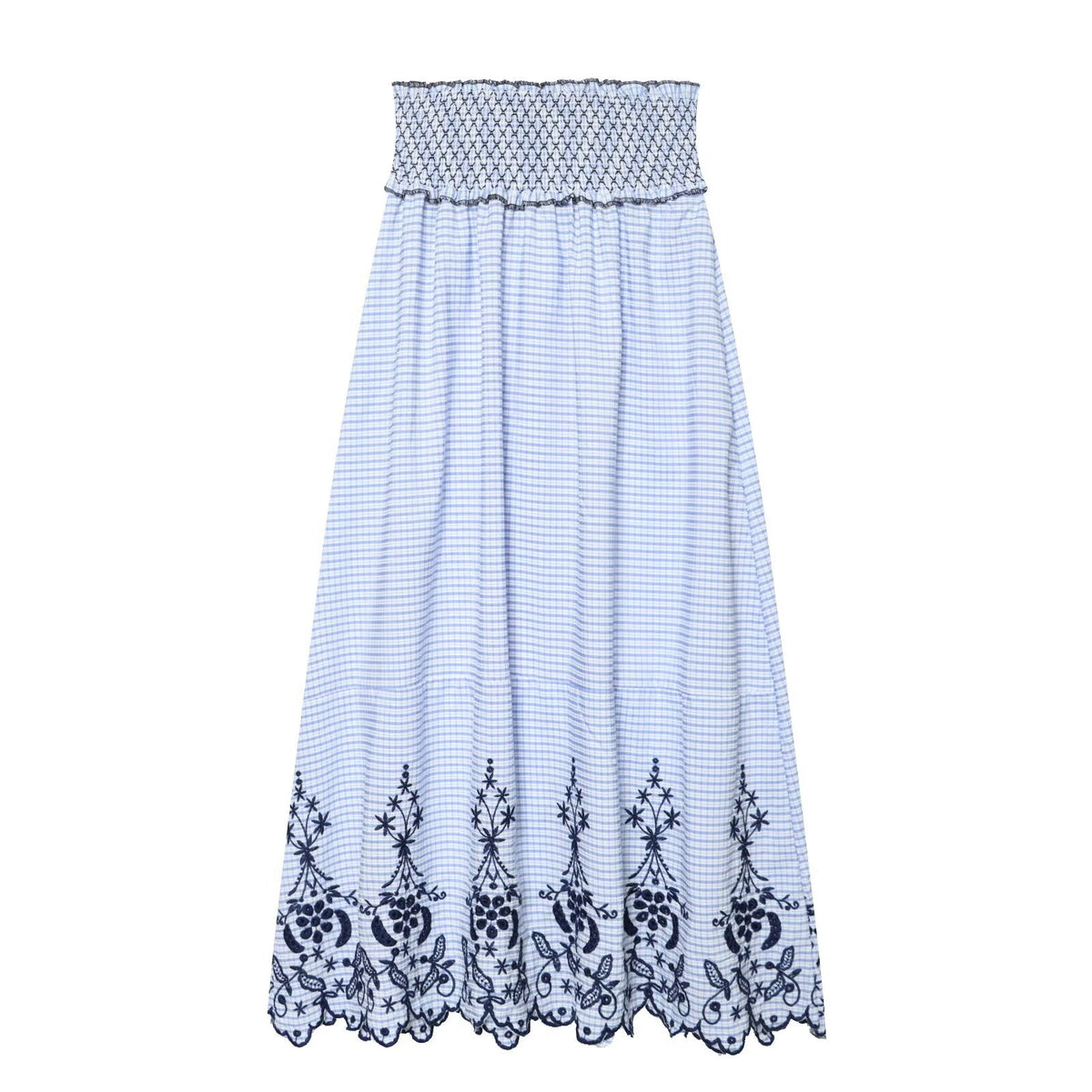 Lace Embroidered Plaid Midi Skirt