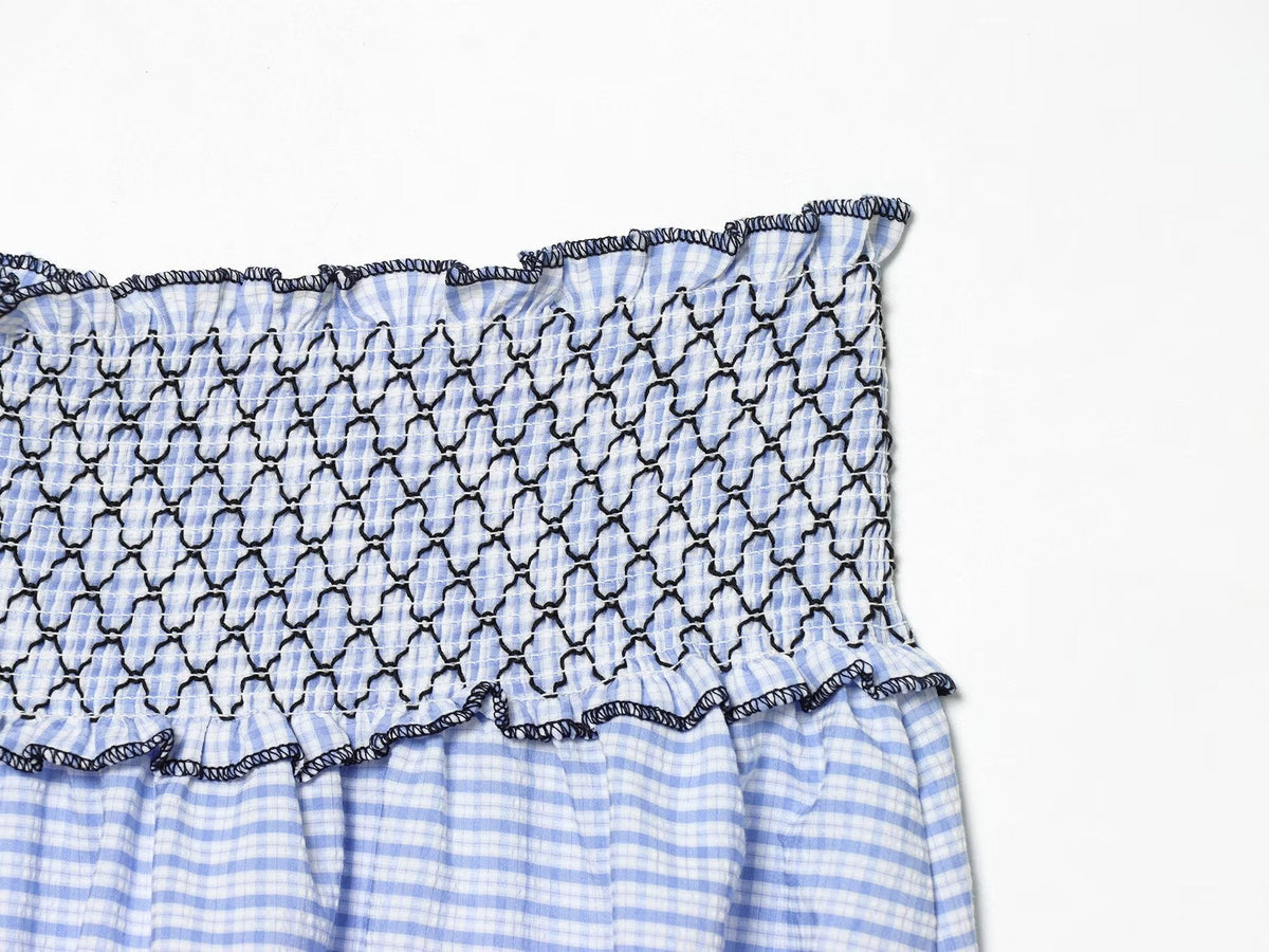 Lace Embroidered Plaid Midi Skirt