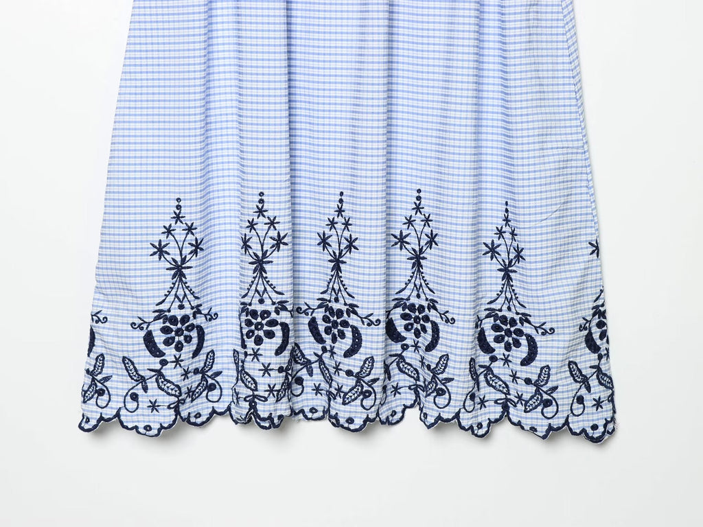 Lace Embroidered Plaid Midi Skirt