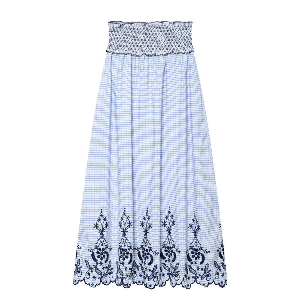 Lace Embroidered Plaid Midi Skirt