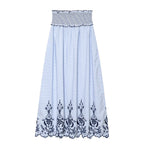 Lace Embroidered Plaid Midi Skirt
