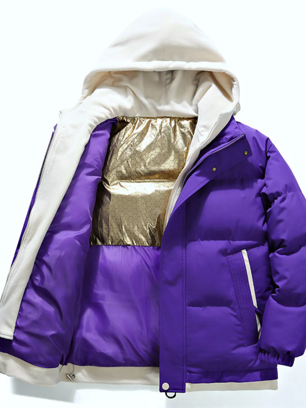 Men's Full Size Two-Tone Hooded Puffer Jacket Plus Size