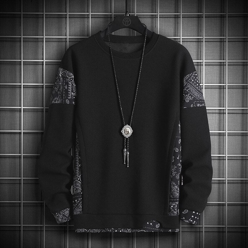 JFUNCY Autumn Harajuku Sweatshirt for Men Oversized Fake 2 Piece Hoodies Korean O-Neck Man Streetwear Male Fashion Clothes