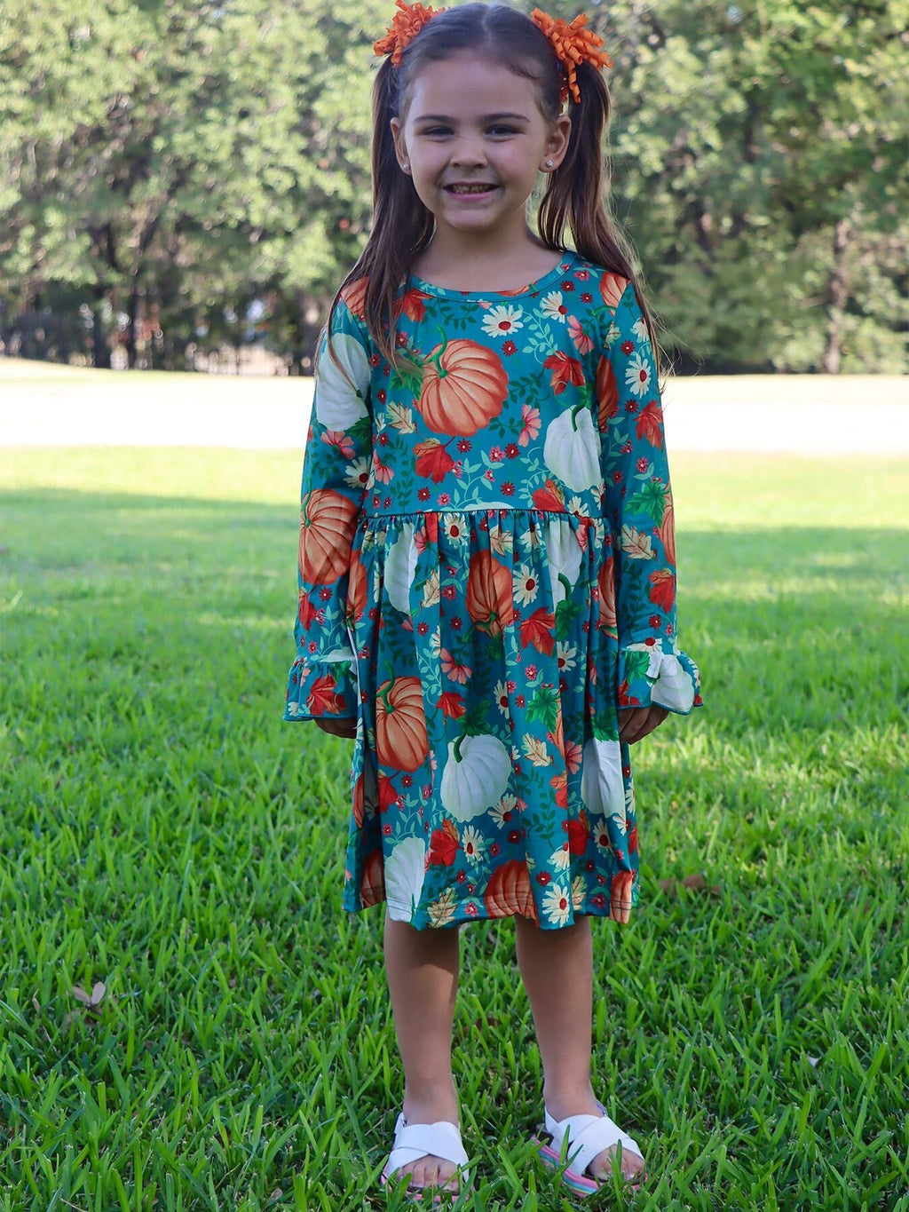 Pumpkin Print Girls Dress Set