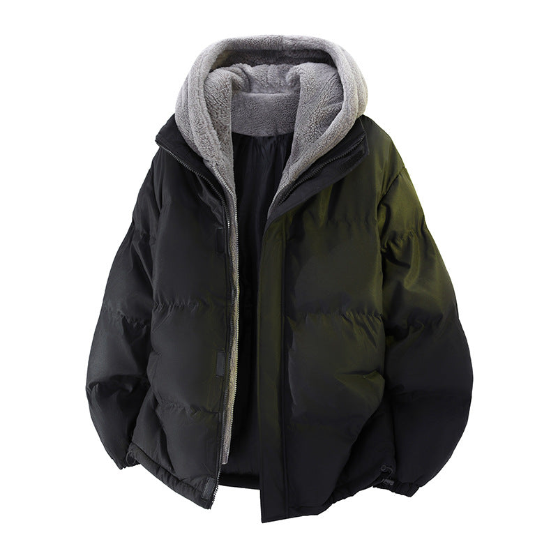 Mens Winter Loose, Padded Fleece Jacket With A Fake Two-Piece Design For Warmth