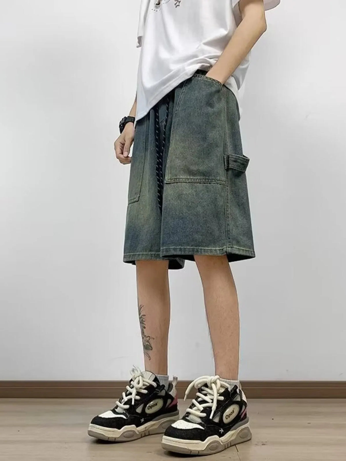 Loose Fit Washed Denim Shorts