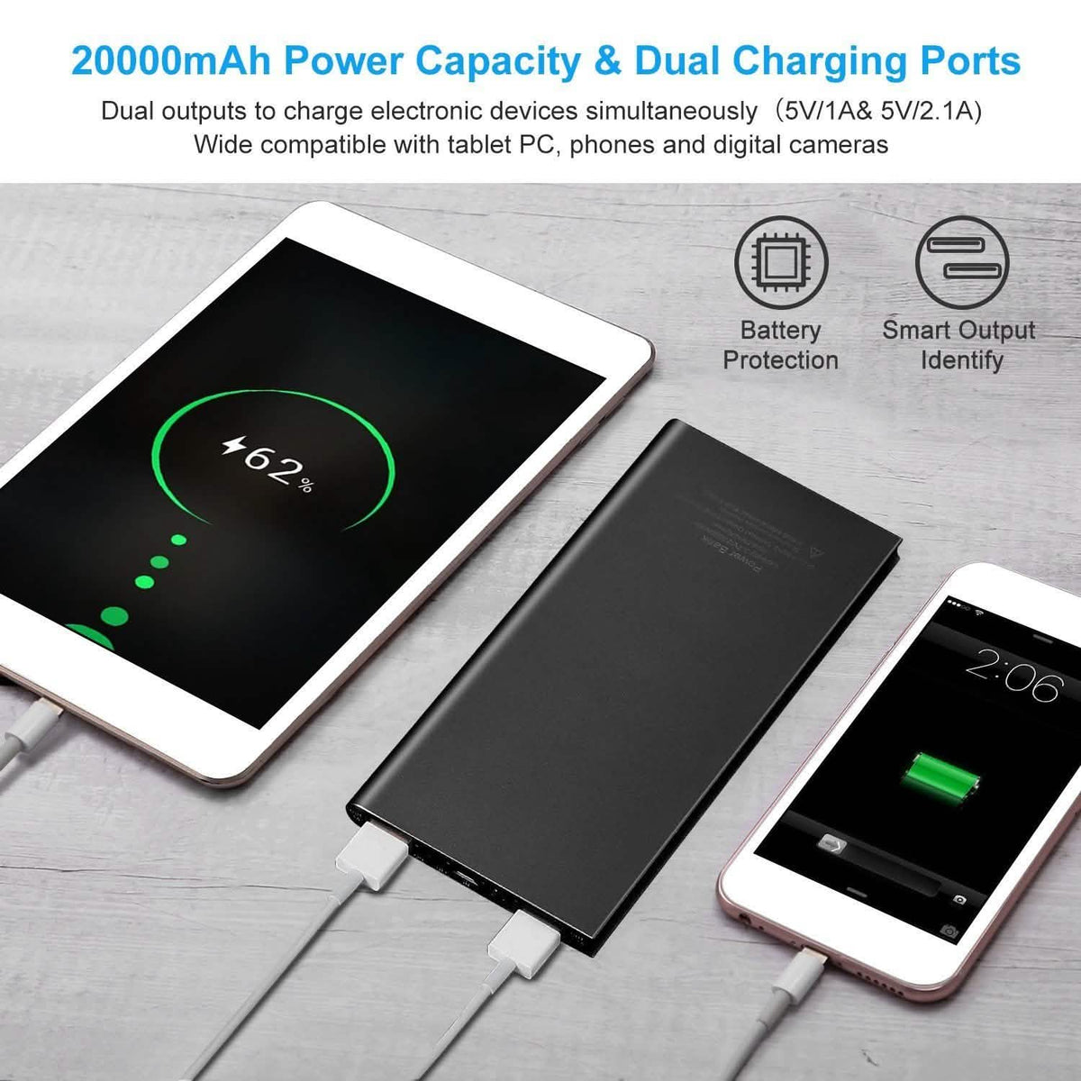 20000mAh Power Bank Ultra Thin External Battery Pack