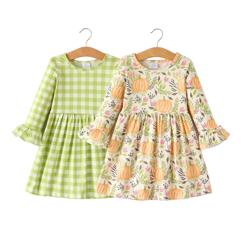 Pumpkin Plaid Girls Dress Set