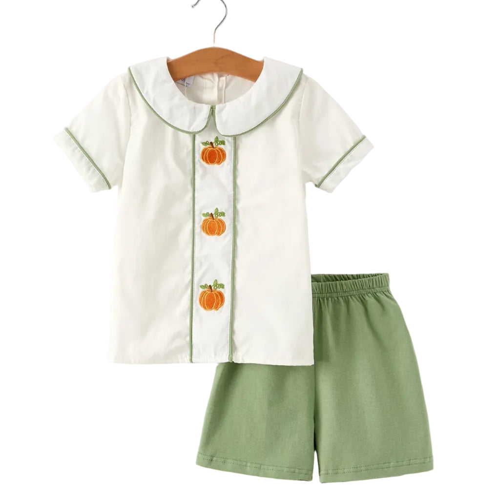 Pumpkin Applique Boys Outfit Set