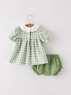 Plaid Applique Girls Romper Set