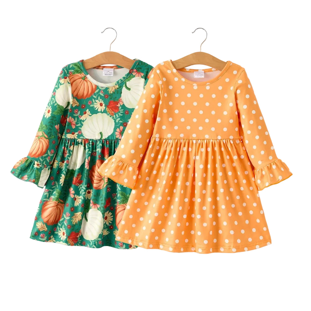 Pumpkin Print Girls Dress Set