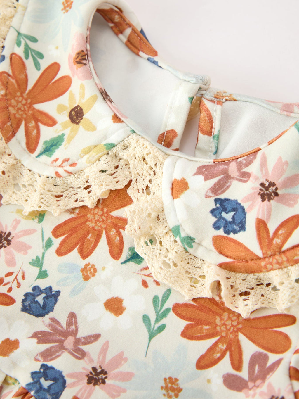 Floral Lace Collar Girls Outfit Set