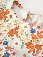 Floral Lace Collar Girls Outfit Set