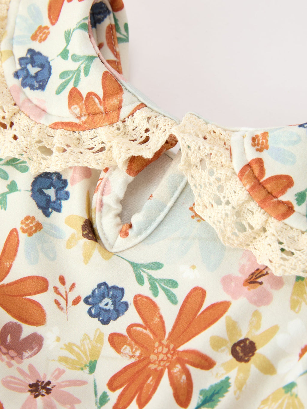 Floral Lace Collar Girls Outfit Set