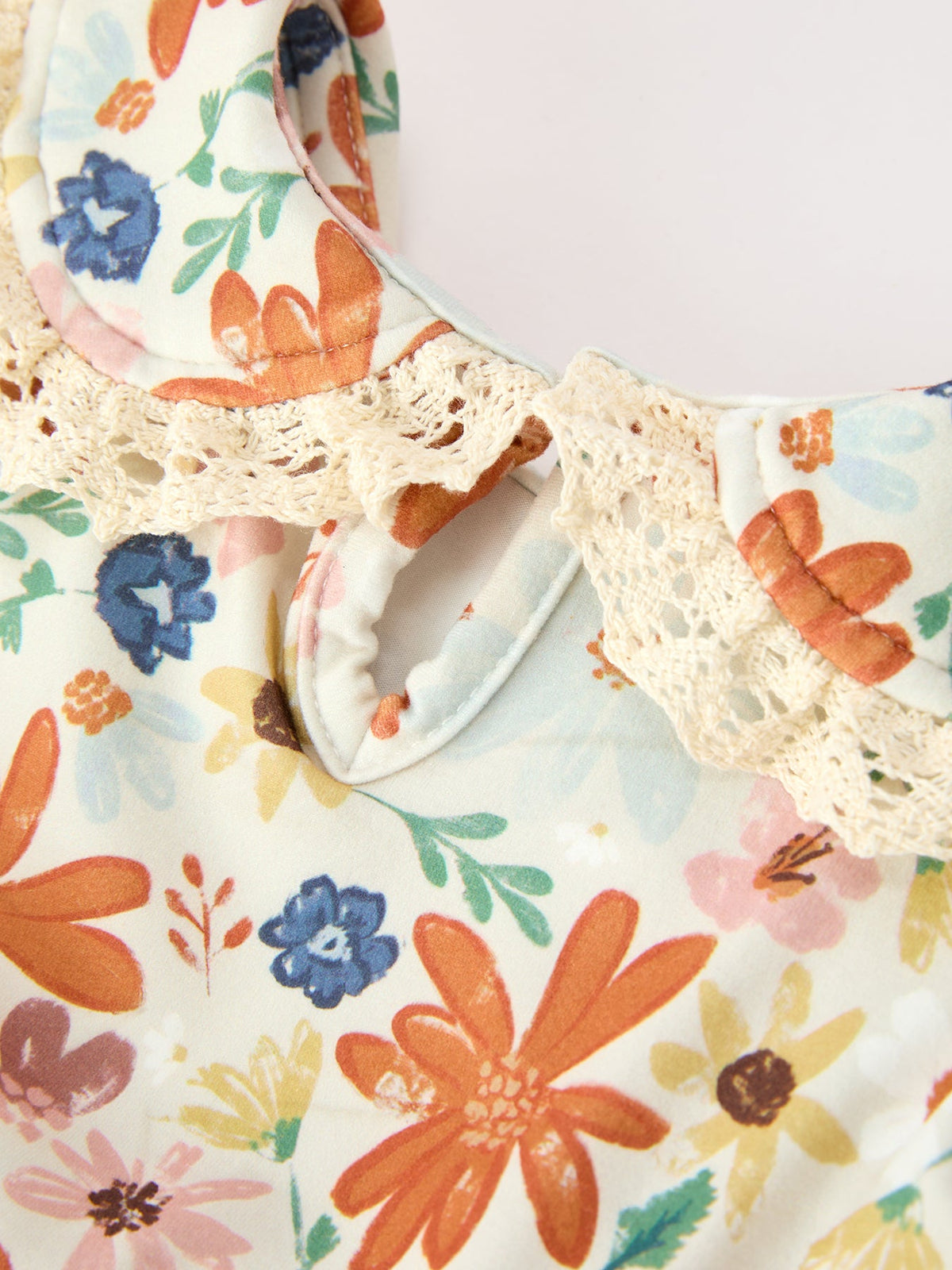 Floral Lace Collar Girls Outfit Set