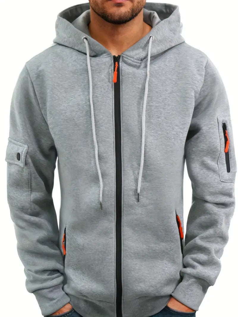 Four-Zipper Fleece Hooded Sweatshirt
