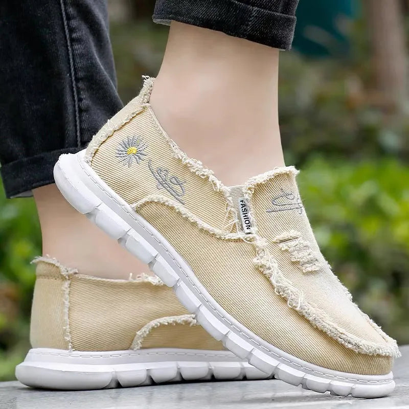 Embroidered Round Toe Flat Slip-Ons
