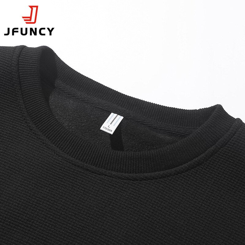 JFUNCY Autumn Harajuku Sweatshirt for Men Oversized Fake 2 Piece Hoodies Korean O-Neck Man Streetwear Male Fashion Clothes