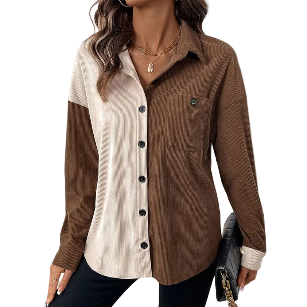 Women's Vintage Color Block Corduroy Top