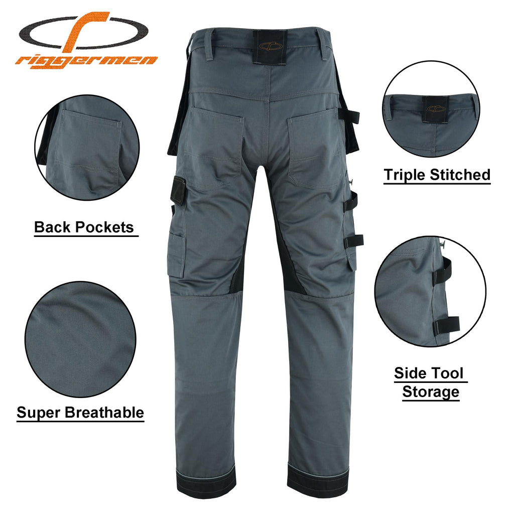 Riggermen Mens Work Pants Lightweight Cargo Tactical Trouser with Holster Pockets Relaxed Fit Safety Pants for Construction