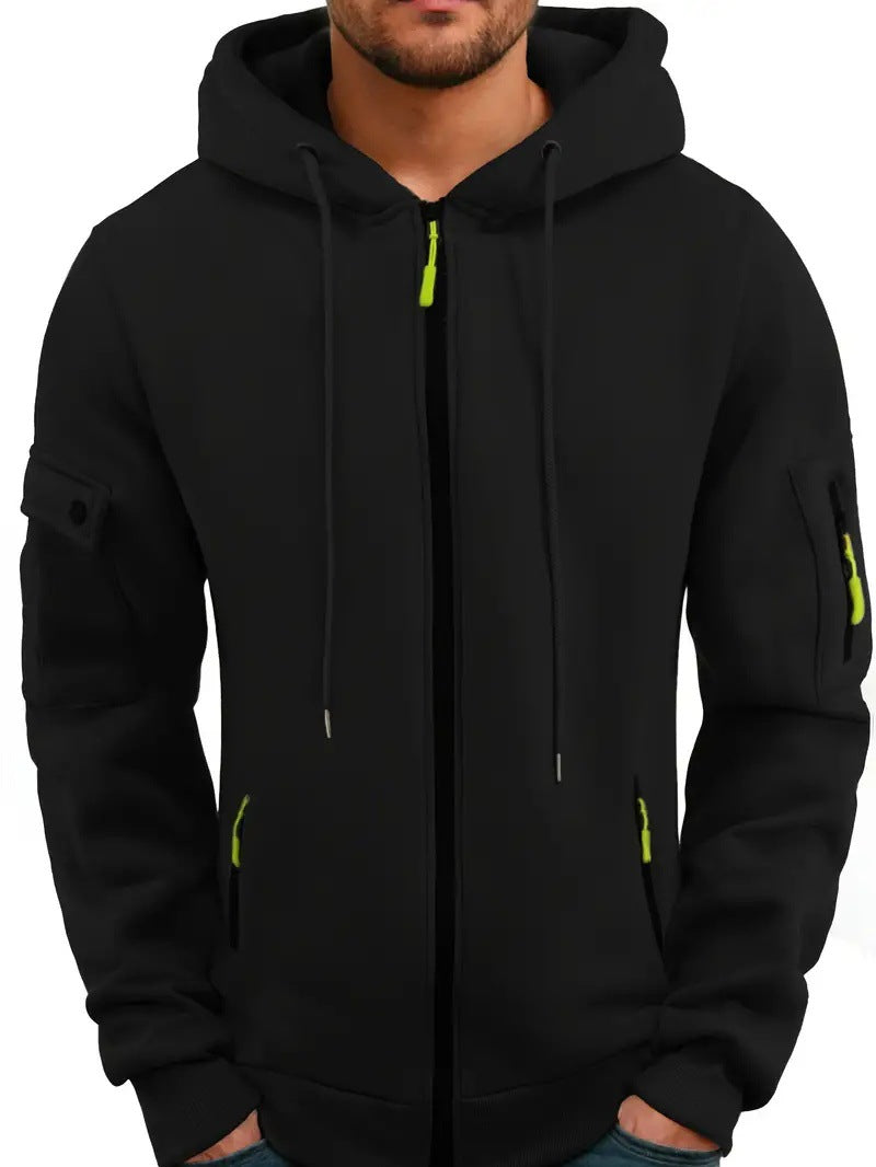 Four-Zipper Fleece Hooded Sweatshirt