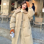 Womens Fashionable Knitted Long Cotton Coat With A Turn-Down Collar