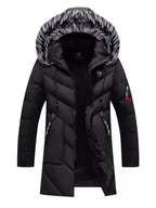Men's Plus Size Longline Padded Winter Coat with Faux Fur Hood