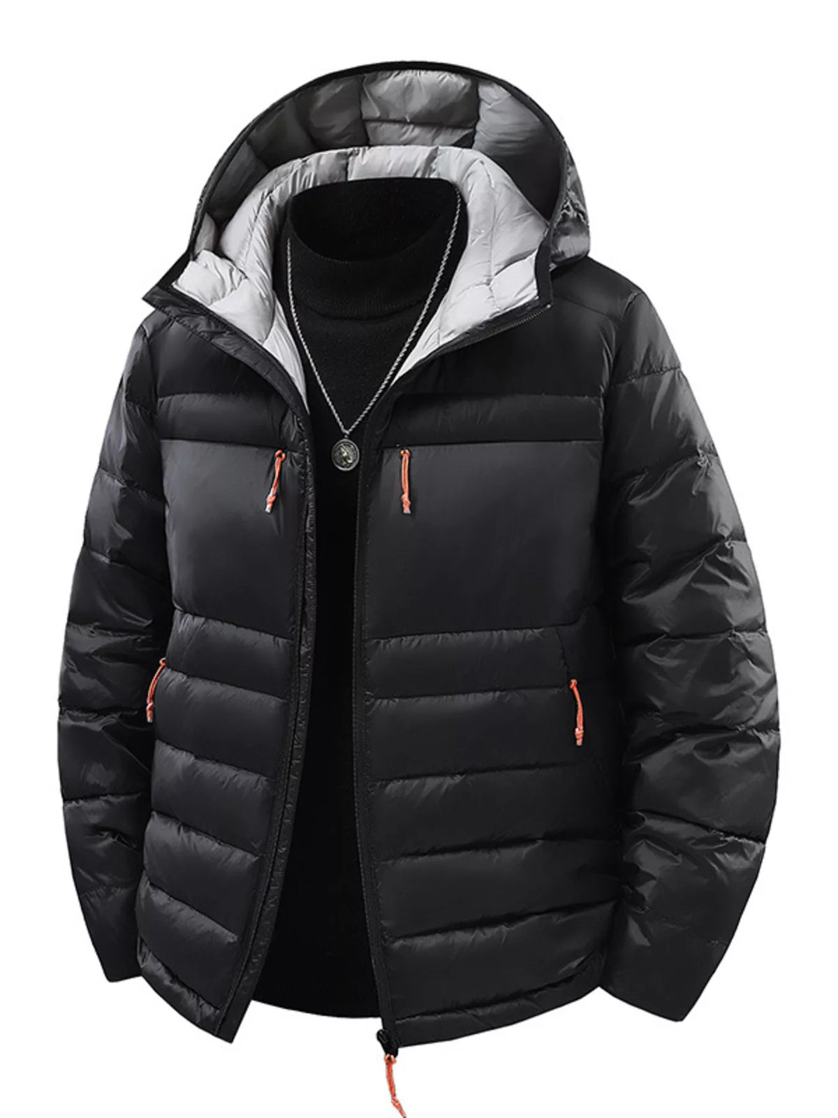 Men's Plus Size Zip Up Hooded Contrast Puffer Jacket