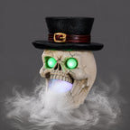 LED Light-Up Skull with Top Hat & Mist Maker Halloween Decoration