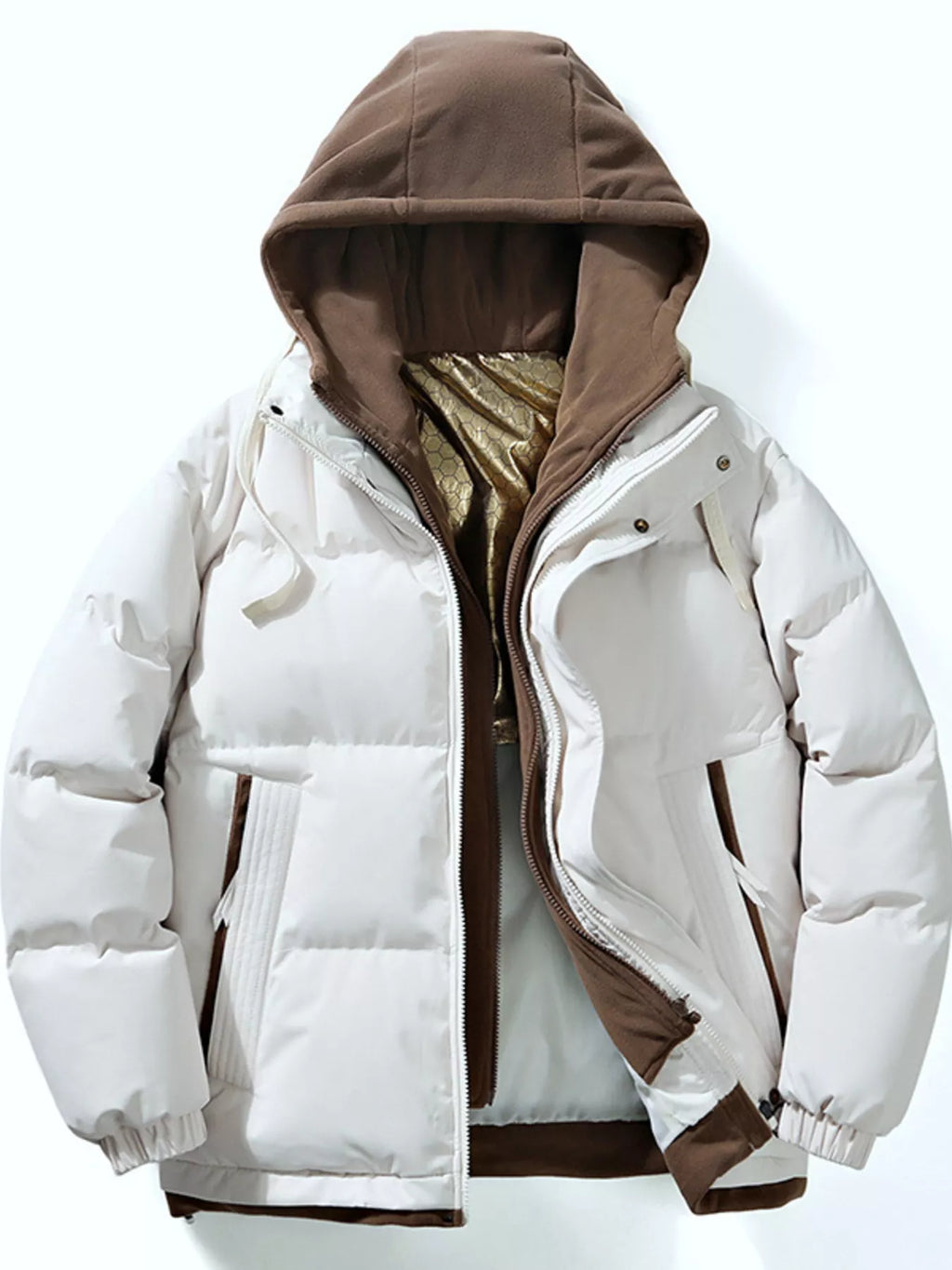 Men's Full Size Two-Tone Hooded Puffer Jacket Plus Size