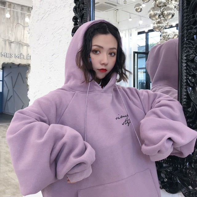 Hoodies Women Thicker Plus Velvet Warm Soft Letter Printed Simple All match Pockets Leisure Pullovers Womens Trendy Sweatshirts