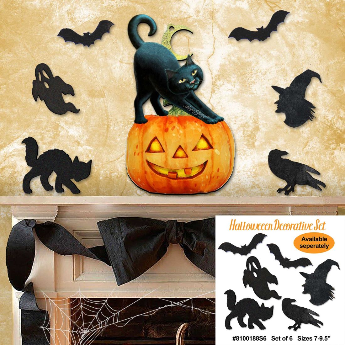 Spooky Halloween Cat Door Decor by Laura Seeley - Thanksgiving Halloween Decor - 8512054-2H