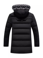 Men's Plus Size Longline Padded Winter Coat with Faux Fur Hood