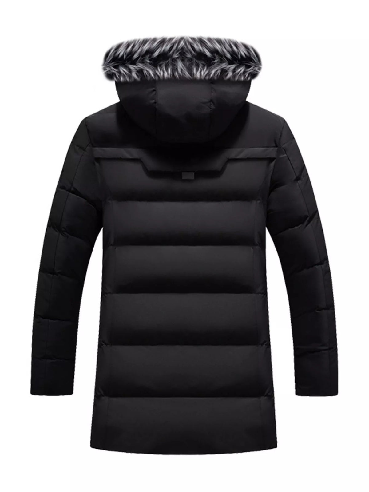 Men's Plus Size Longline Padded Winter Coat with Faux Fur Hood