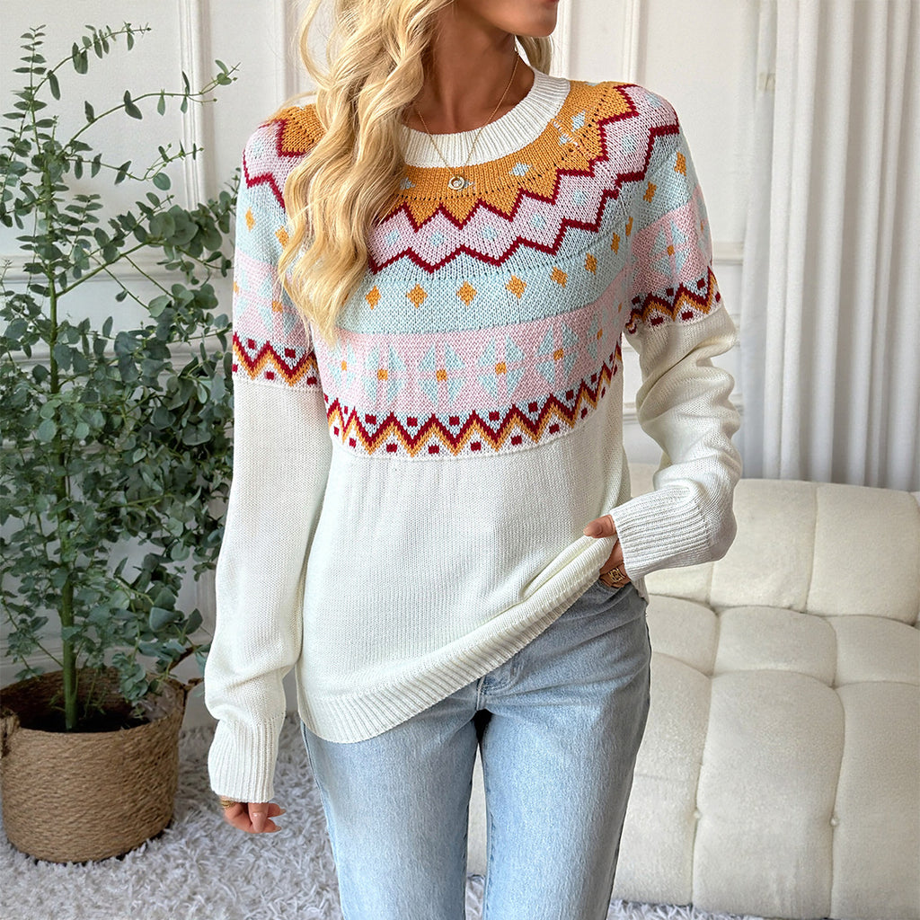 Women's Jacquard Color Block Knit Top
