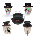 LED Light-Up Skull with Top Hat & Mist Maker Halloween Decoration