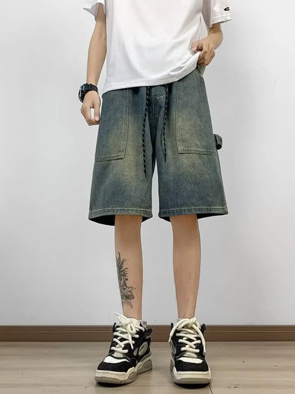 Loose Fit Washed Denim Shorts