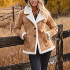Women's Autumn And Winter Retro Pocket Lapel Button Jacket Fur Coat