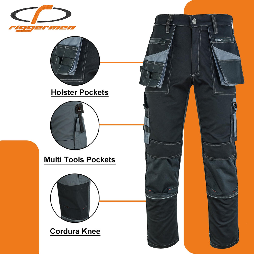 Riggermen Mens Work Pants Lightweight Cargo Tactical Trouser with Holster Pockets Relaxed Fit Safety Pants for Construction